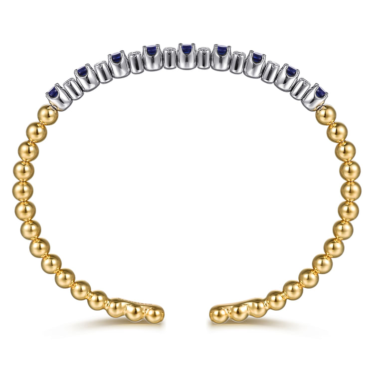 14K White  Yellow Gold Bujukan Diamond and Sapphire Split Bangle Bracelet