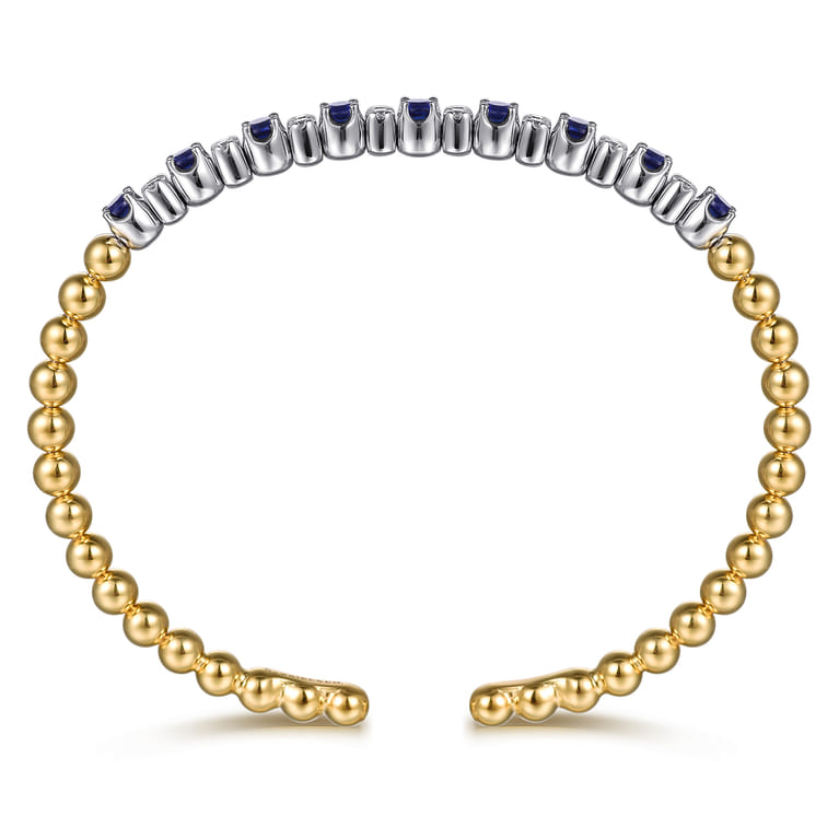 14K White  Yellow Gold Bujukan Diamond and Sapphire Split Bangle Bracelet - 0.3 ct - Shot 3