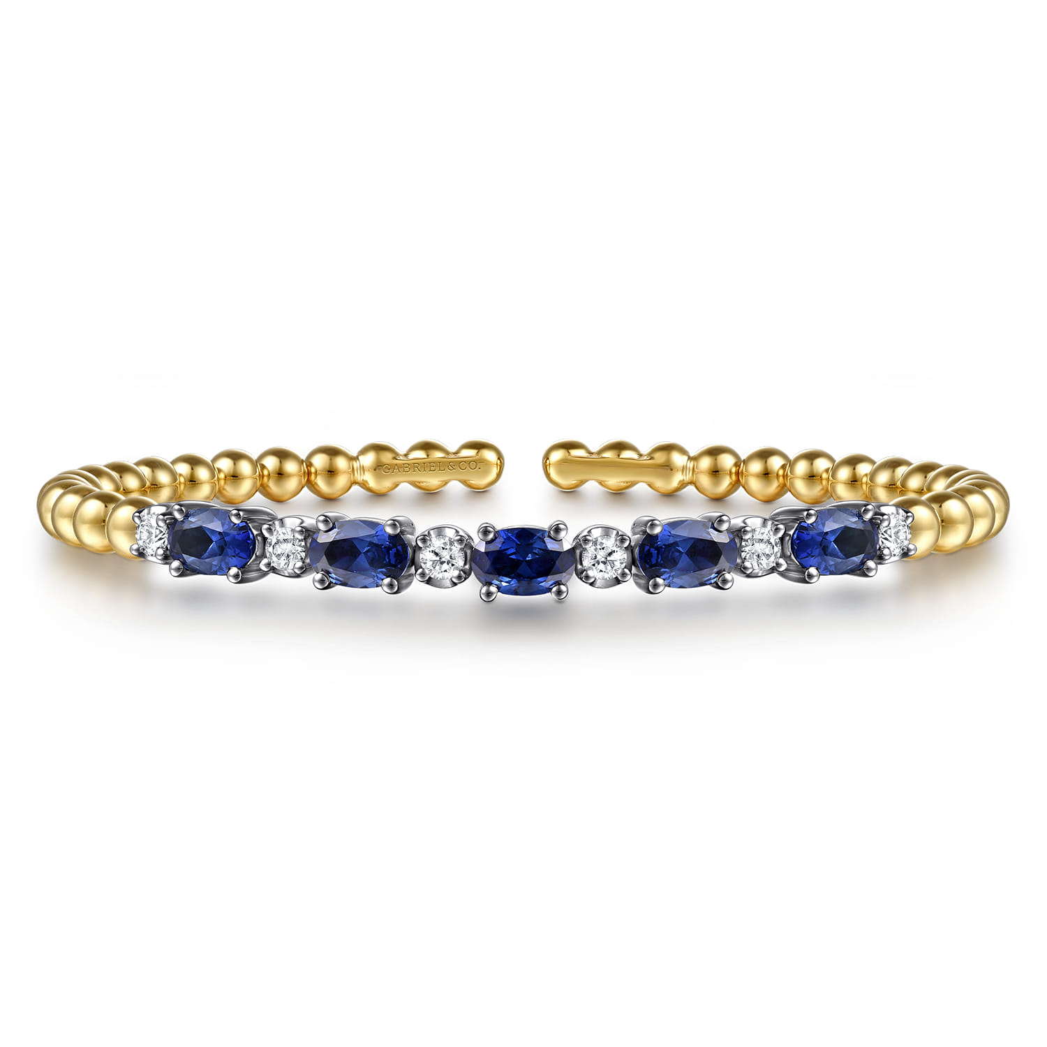 14K White  Yellow Gold Bujukan Diamond and Sapphire Split Bangle Bracelet - 0.4 ct - Shot 1