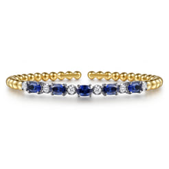 14K White  Yellow Gold Bujukan Diamond and Sapphire Split Bangle Bracelet