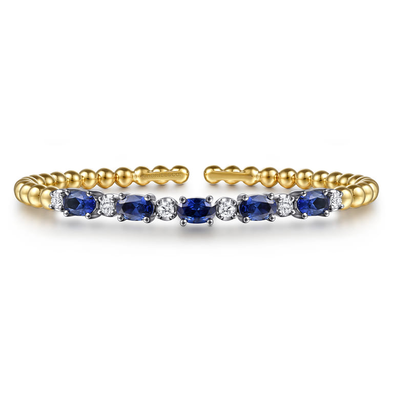 14K White  Yellow Gold Bujukan Diamond and Sapphire Split Bangle Bracelet - 0.4 ct - Shot 1