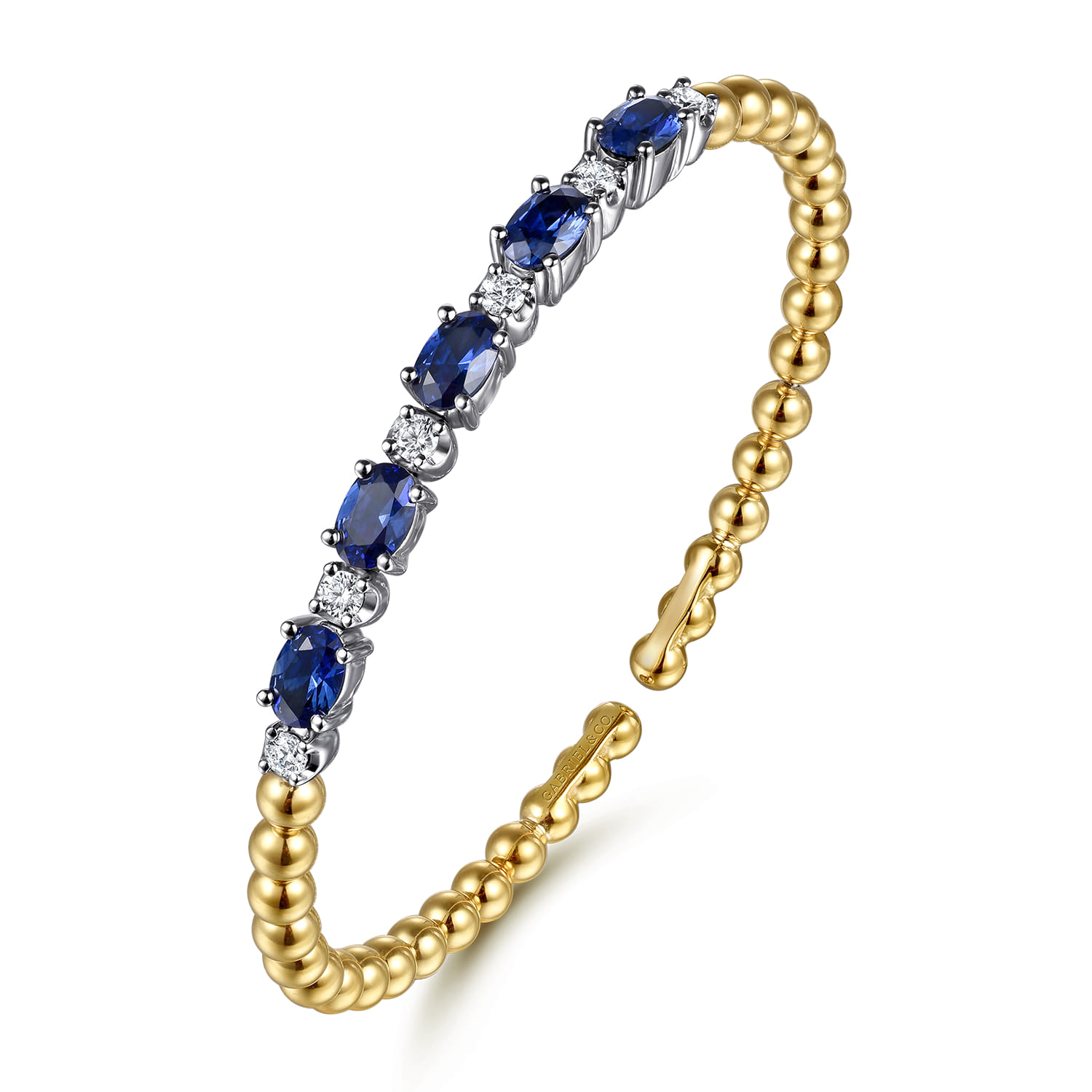 14K White  Yellow Gold Bujukan Diamond and Sapphire Split Bangle Bracelet - 0.4 ct - Shot 2