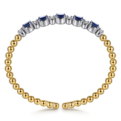 14K White  Yellow Gold Bujukan Diamond and Sapphire Split Bangle Bracelet