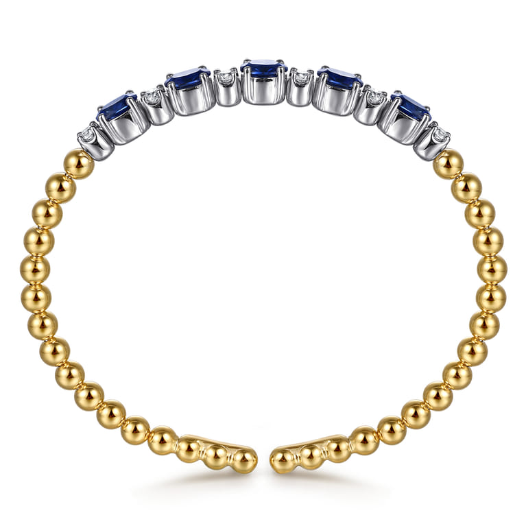 14K White  Yellow Gold Bujukan Diamond and Sapphire Split Bangle Bracelet - 0.4 ct - Shot 3