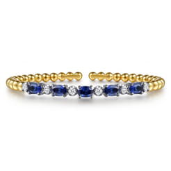 14K White  Yellow Gold Bujukan Diamond and Sapphire Split Bangle Bracelet
