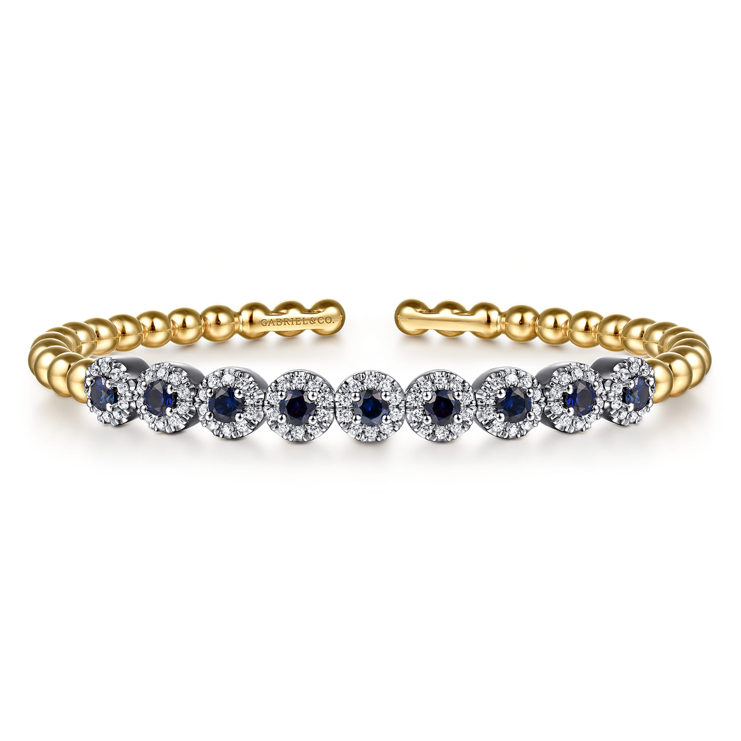 14K White  Yellow Gold Bujukan Diamond and Sapphire Split Bangle Bracelet - 0.5 ct - Shot 1