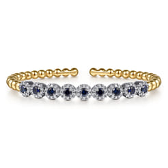 14K White  Yellow Gold Bujukan Diamond and Sapphire Split Bangle Bracelet