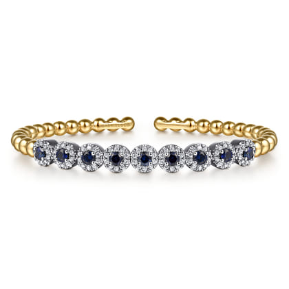 14K White  Yellow Gold Bujukan Diamond and Sapphire Split Bangle Bracelet