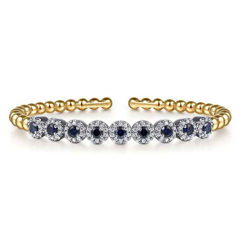 14K White  Yellow Gold Bujukan Diamond and Sapphire Split Bangle Bracelet - 0.5 ct - Shot 1