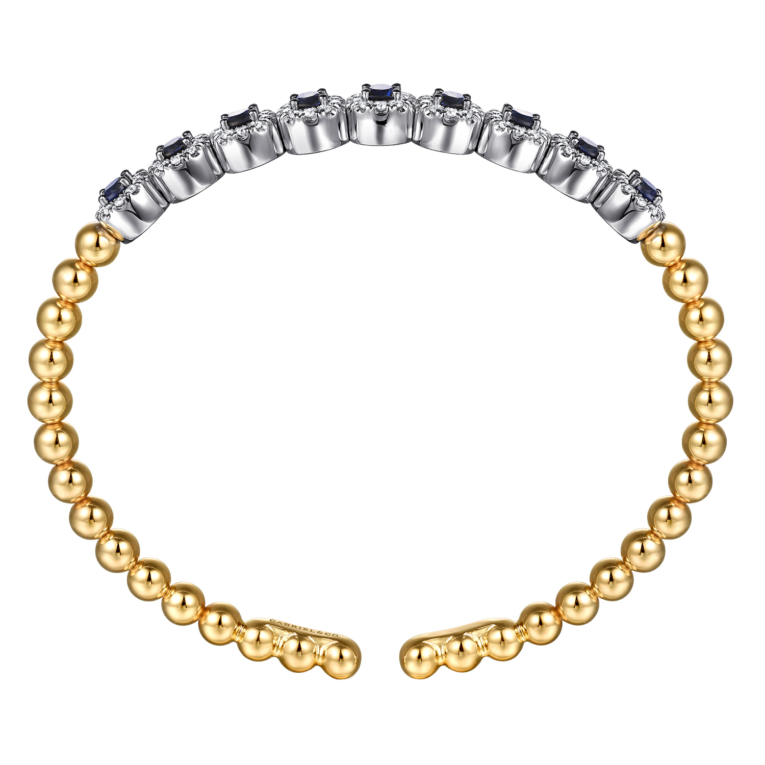 14K White  Yellow Gold Bujukan Diamond and Sapphire Split Bangle Bracelet - 0.5 ct - Shot 3
