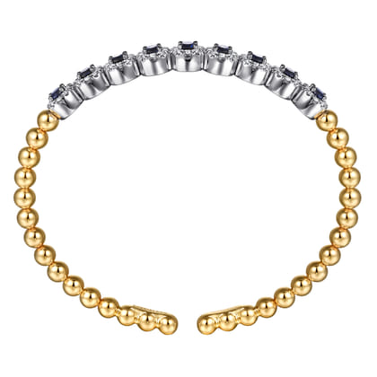14K White  Yellow Gold Bujukan Diamond and Sapphire Split Bangle Bracelet