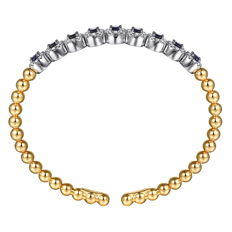 14K White  Yellow Gold Bujukan Diamond and Sapphire Split Bangle Bracelet - 0.5 ct - Shot 3