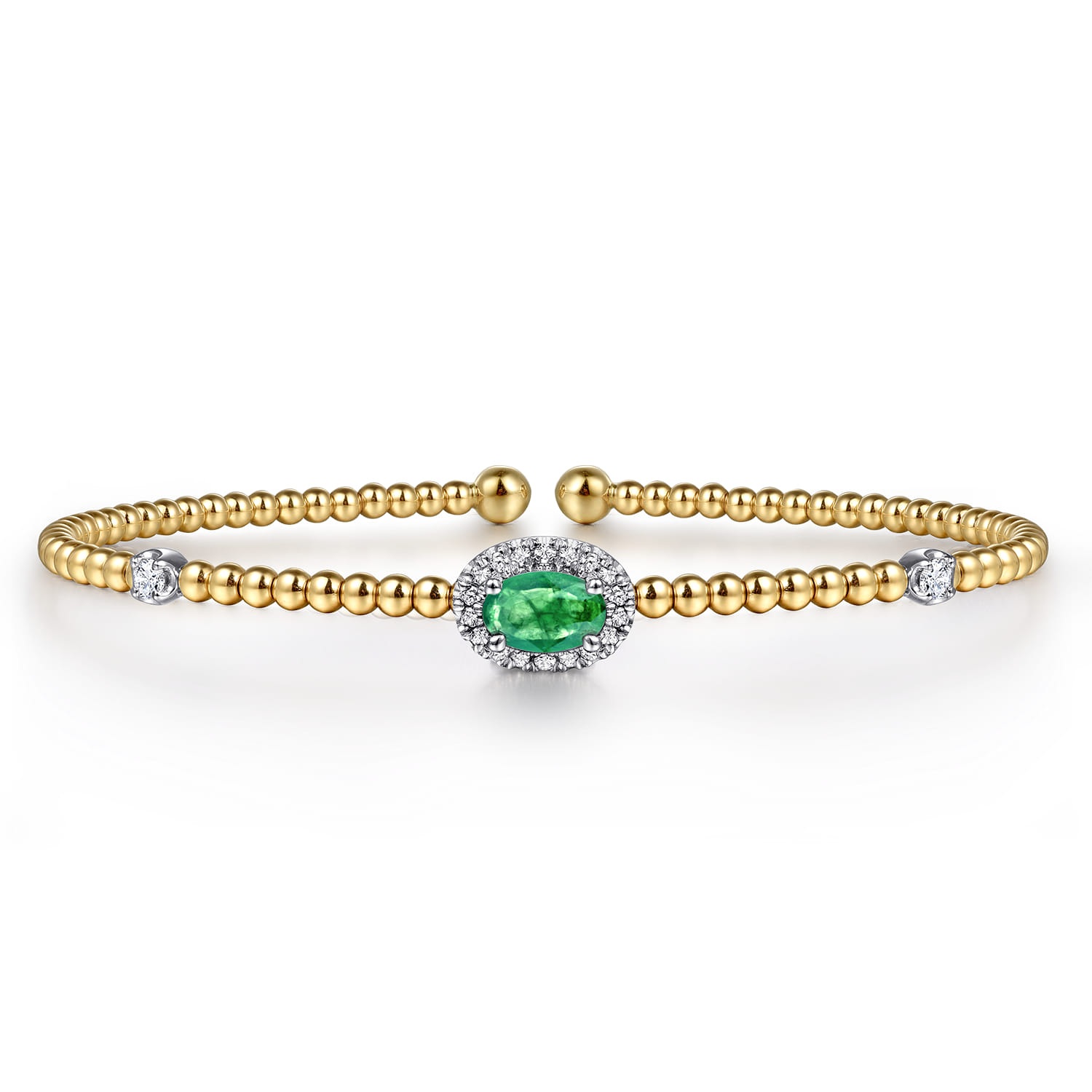 14K White-Yellow Gold Bujukan Emerald and Diamond Halo Bangle - 0.15 ct - Shot 1