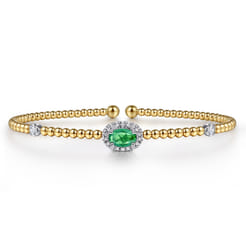 14K White-Yellow Gold Bujukan Emerald and Diamond Halo Bangle