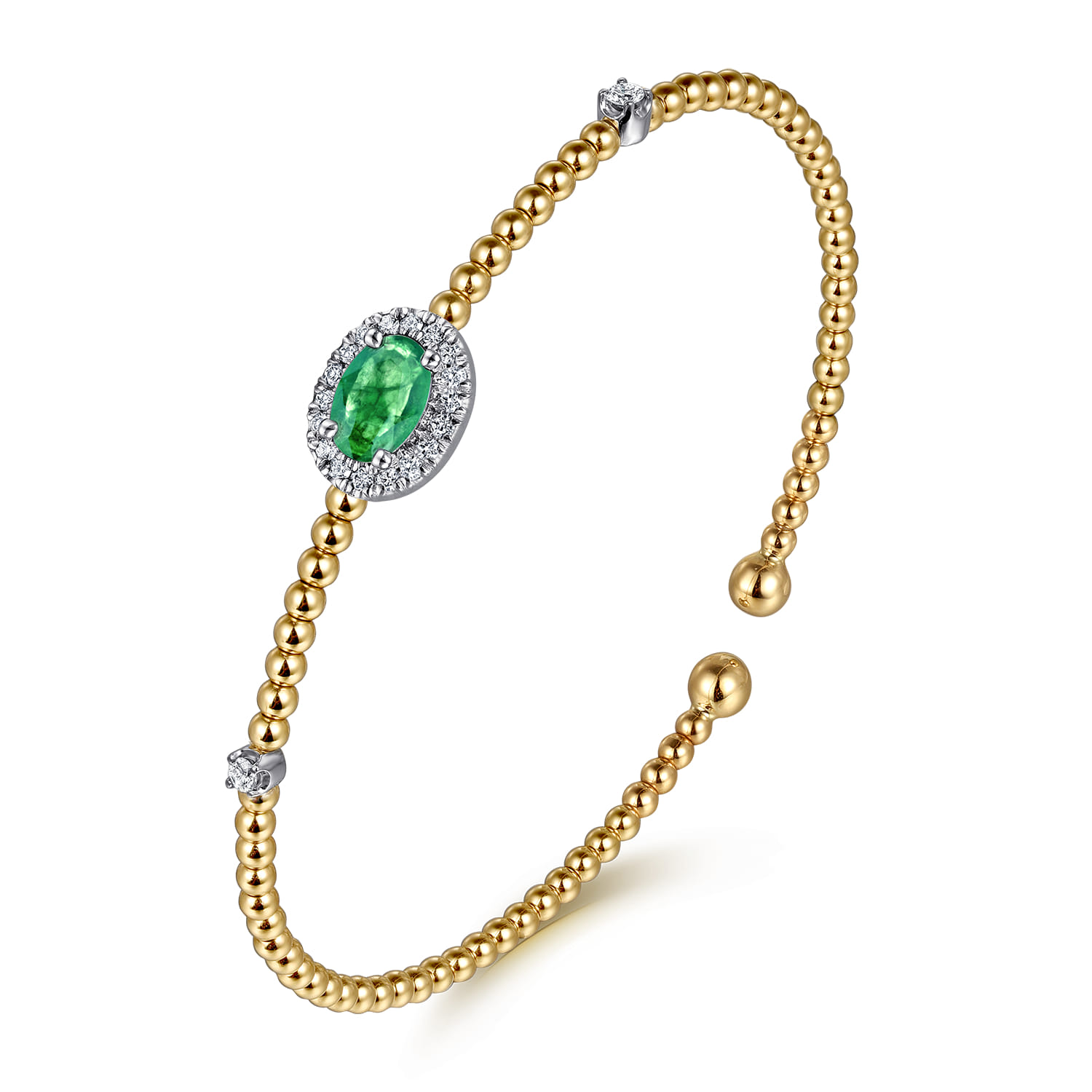 14K White-Yellow Gold Bujukan Emerald and Diamond Halo Bangle - 0.15 ct - Shot 2