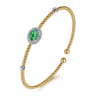 14K White-Yellow Gold Bujukan Emerald and Diamond Halo Bangle - 0.15 ct