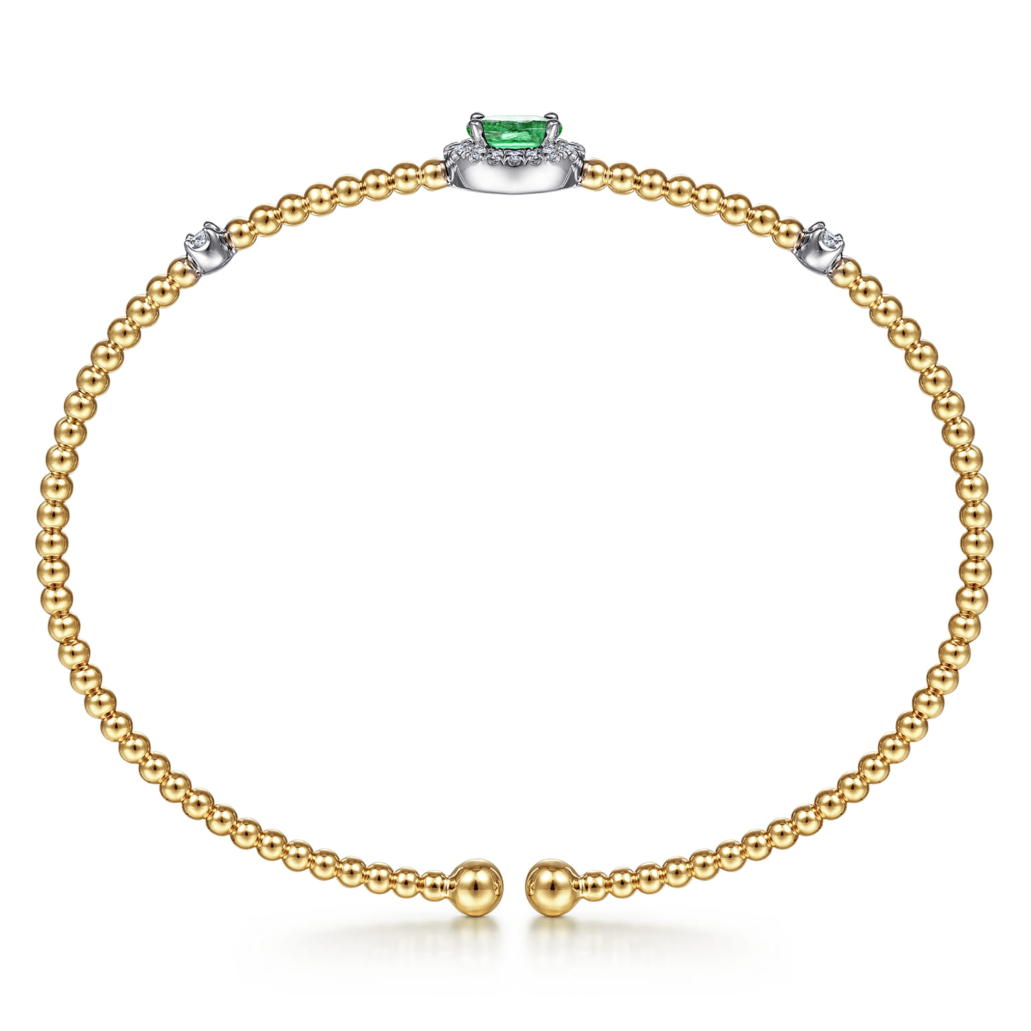 14K White-Yellow Gold Bujukan Emerald and Diamond Halo Bangle - 0.15 ct - Shot 3