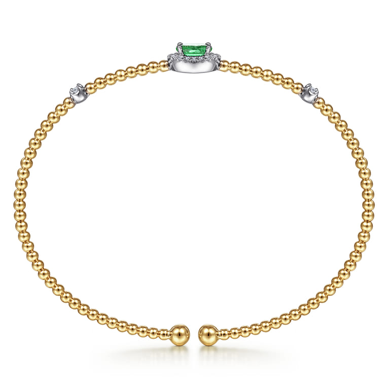 14K White-Yellow Gold Bujukan Emerald and Diamond Halo Bangle - 0.15 ct - Shot 3