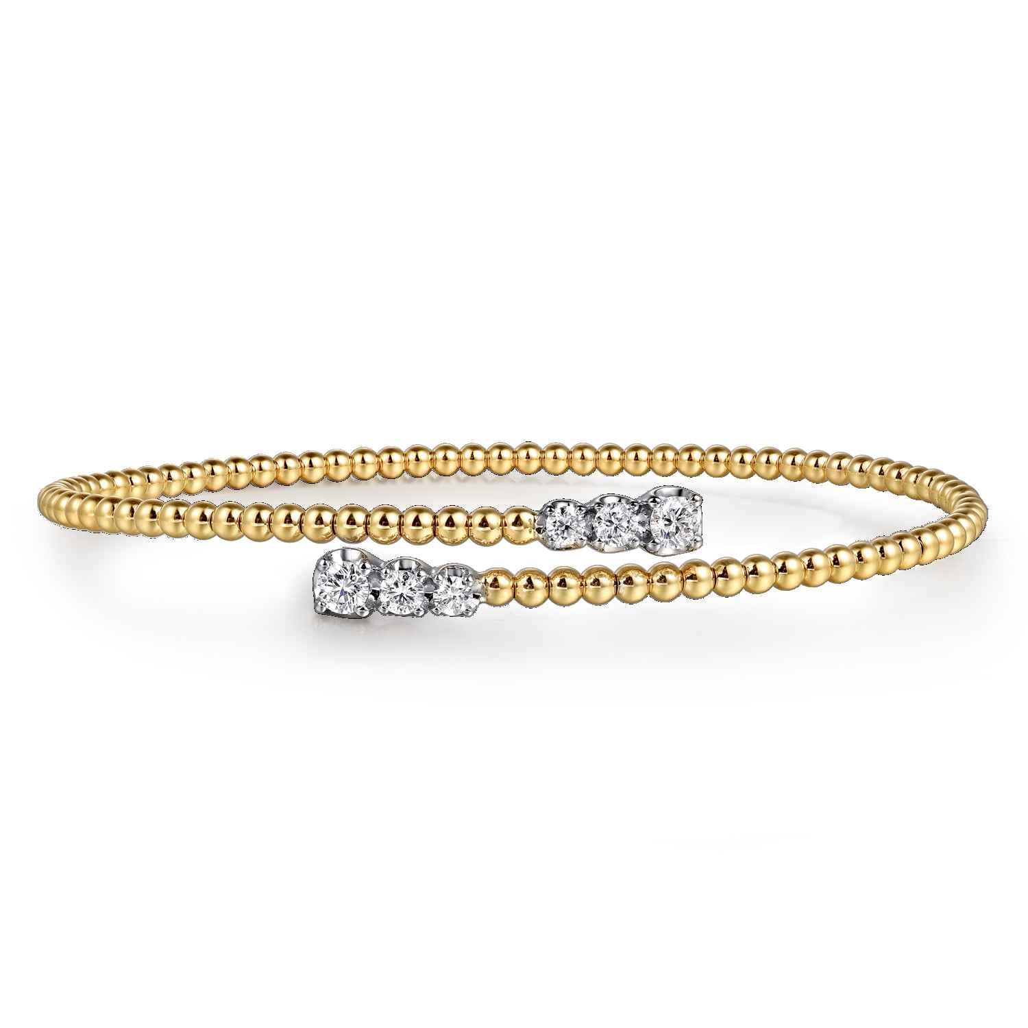 14K White-Yellow Gold Bujukan Graduating Diamond Bypass Bangle - 0.4 ct - Shot 1