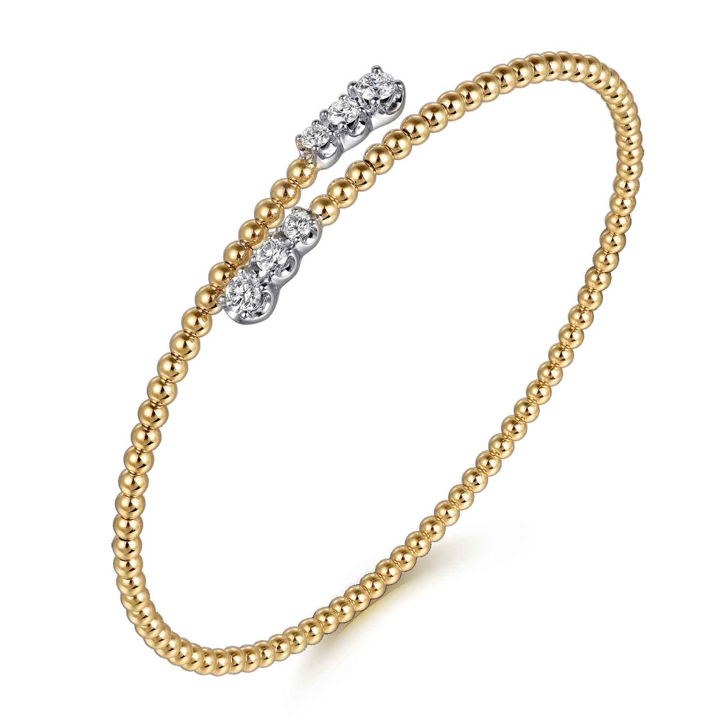 14K White-Yellow Gold Bujukan Graduating Diamond Bypass Bangle - 0.4 ct - Shot 2
