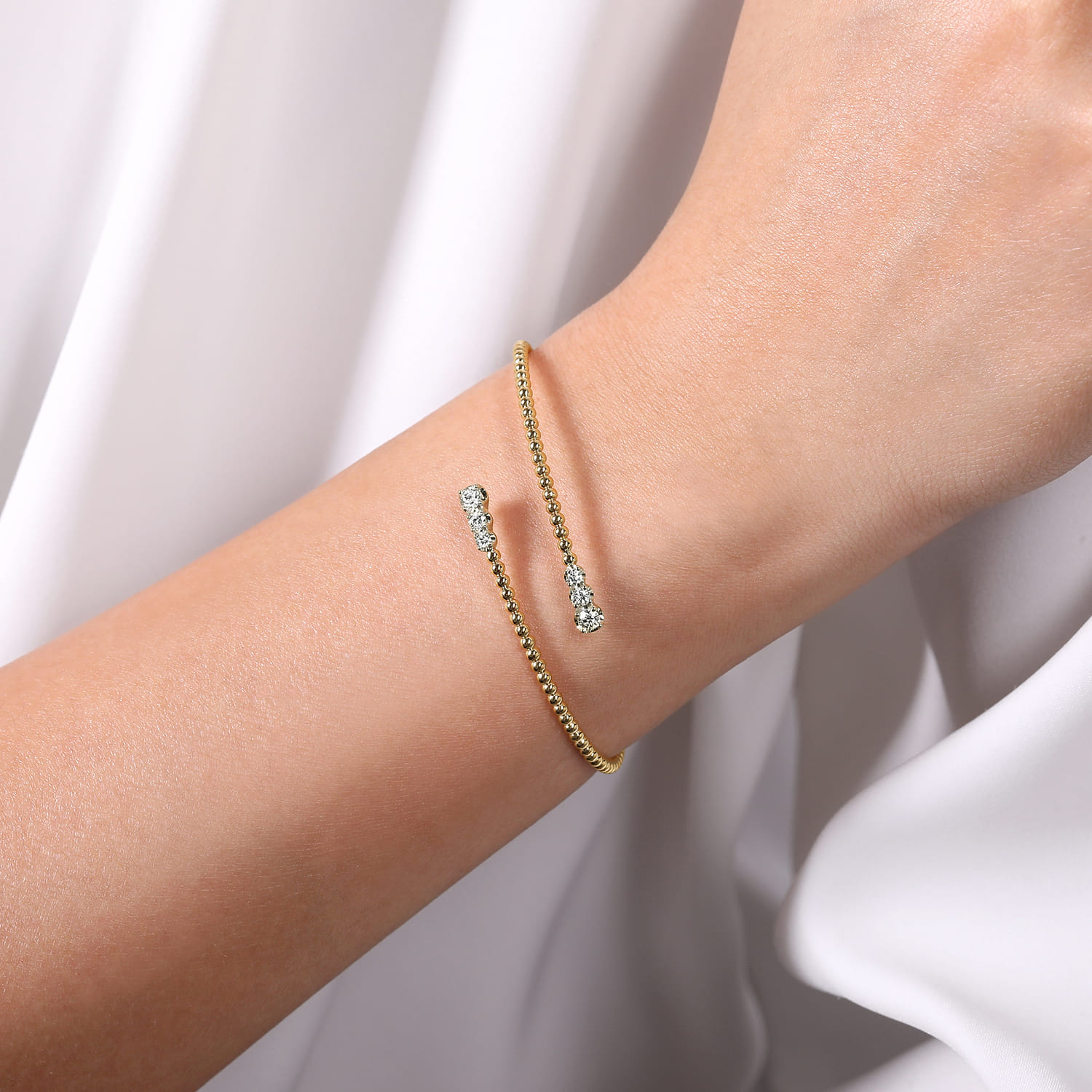 14K White-Yellow Gold Bujukan Graduating Diamond Bypass Bangle - 0.4 ct - Shot 4