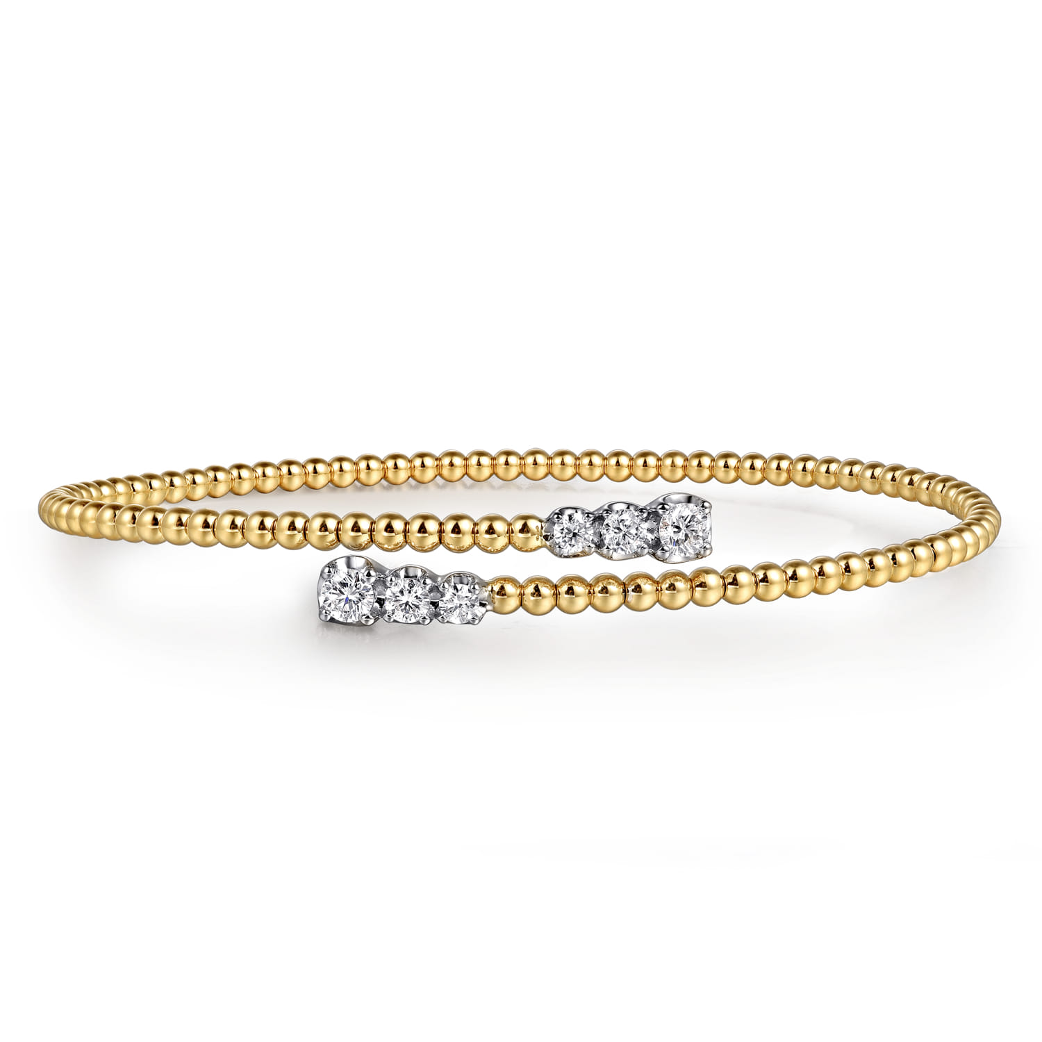 14K White-Yellow Gold Bujukan Graduating Diamond Bypass Bangle - 0.41 ct - Shot 1