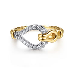 14K White  Yellow Gold Bujukan Graduating Diamond Horseshoe Fashion Ring