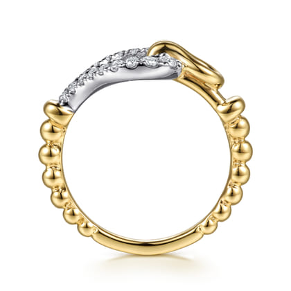 14K White  Yellow Gold Bujukan Graduating Diamond Horseshoe Fashion Ring