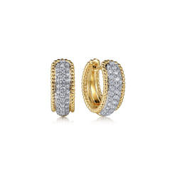 14K White-Yellow Gold Bujukan Huggie Pave Diamond Earrings