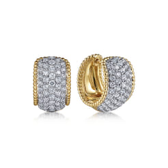 14K White-Yellow Gold Bujukan Huggie Pave Diamond Earrings