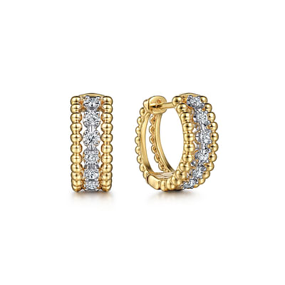 14K White-Yellow Gold Bujukan Huggie Pave Diamond  Earrings