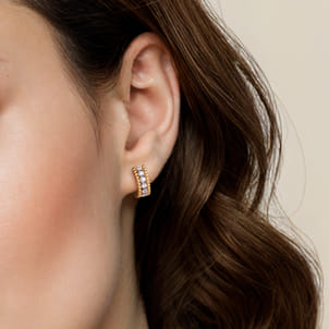 14K White-Yellow Gold Bujukan Huggie Pave Diamond Earrings