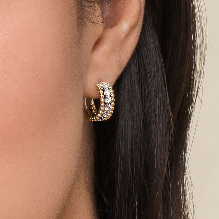 14K White-Yellow Gold Bujukan Huggie Pave Diamond Earrings