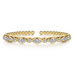 14K White Yellow Gold Bujukan Marquise Bezel Diamond Bangle Bracelet