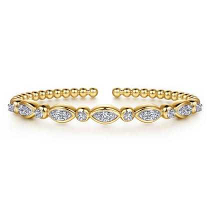 14K White Yellow Gold Bujukan Marquise Bezel Diamond Bangle Bracelet