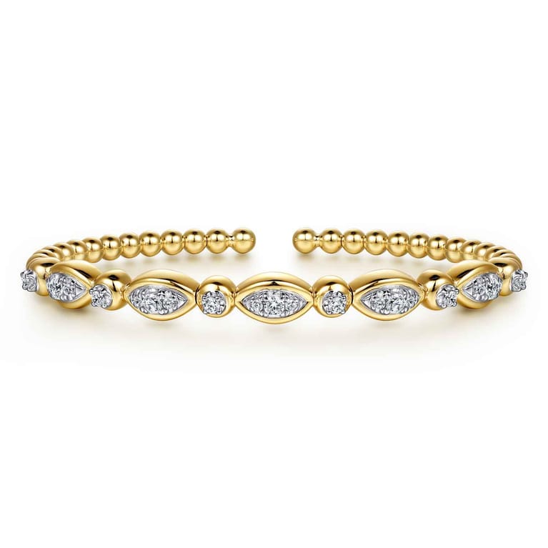 14K White Yellow Gold Bujukan Marquise Bezel Diamond Bangle Bracelet - 0.5 ct - Shot 1