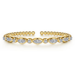 14K White Yellow Gold Bujukan Marquise Bezel Diamond Bangle Bracelet
