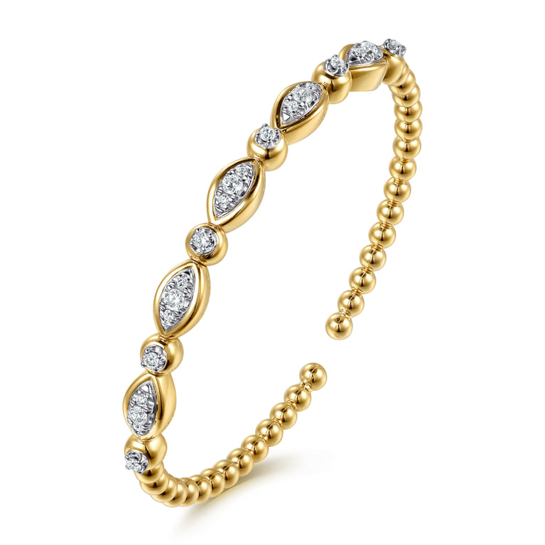 14K White Yellow Gold Bujukan Marquise Bezel Diamond Bangle Bracelet - 0.5 ct - Shot 2