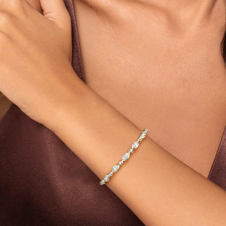 14K White Yellow Gold Bujukan Marquise Bezel Diamond Bangle Bracelet - 0.5 ct - Shot 4