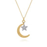 14K White  Yellow Gold Bujukan Moon and Diamond Star Pendant Necklace - 0.1 ct