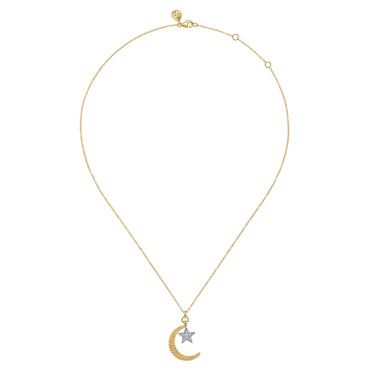 14K White  Yellow Gold Bujukan Moon and Diamond Star Pendant Necklace