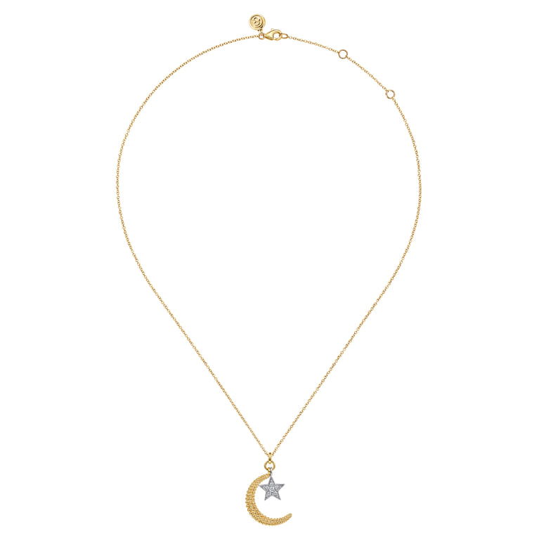 14K White  Yellow Gold Bujukan Moon and Diamond Star Pendant Necklace - 0.1 ct - Shot 2