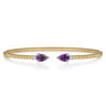14K White  Yellow Gold Bujukan Open Cuff Bracelet with Amethyst and Diamond End Caps - 0.09 ct