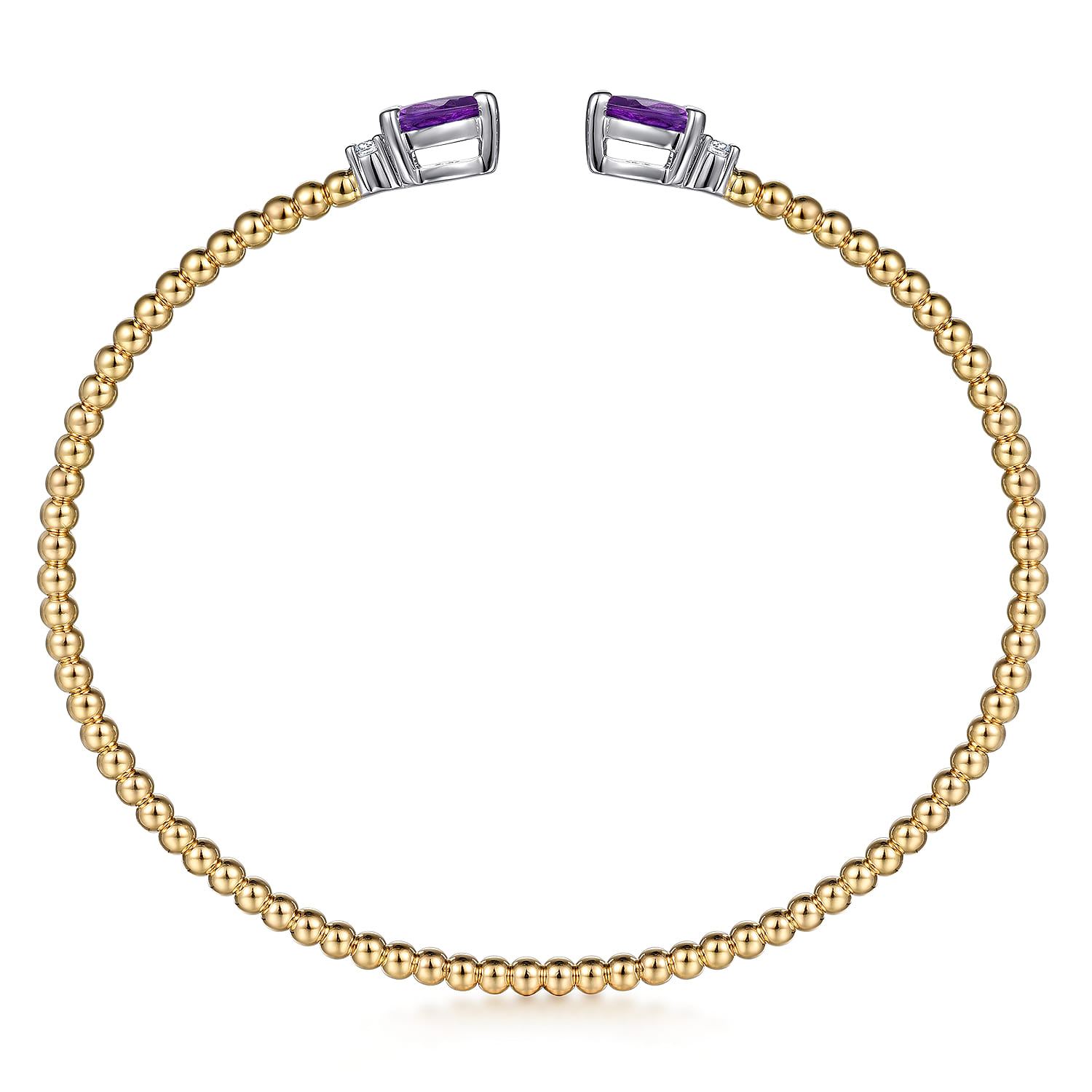 14K White  Yellow Gold Bujukan Open Cuff Bracelet with Amethyst and Diamond End Caps - 0.09 ct - Shot 3