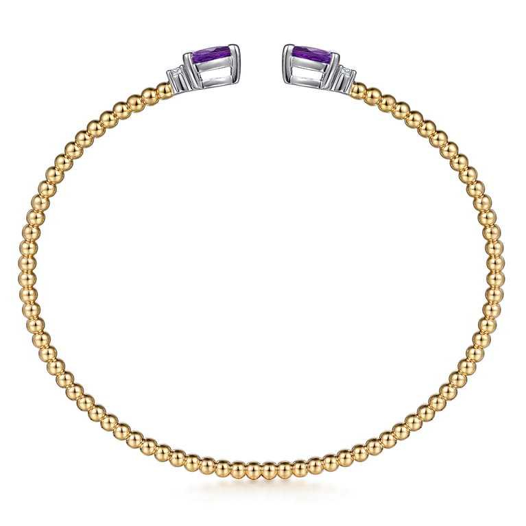 14K White  Yellow Gold Bujukan Open Cuff Bracelet with Amethyst and Diamond End Caps - 0.09 ct - Shot 3