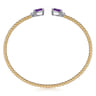 14K White  Yellow Gold Bujukan Open Cuff Bracelet with Amethyst and Diamond End Caps - 0.09 ct