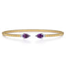 14K White  Yellow Gold Bujukan Open Cuff Bracelet with Amethyst and Diamond End Caps - 0.09 ct