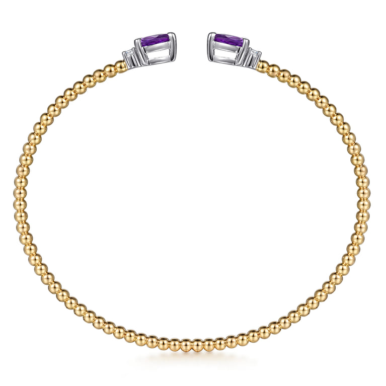 14K White  Yellow Gold Bujukan Open Cuff Bracelet with Amethyst and Diamond End Caps - 0.09 ct - Shot 3