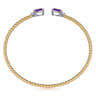 14K White  Yellow Gold Bujukan Open Cuff Bracelet with Amethyst and Diamond End Caps - 0.09 ct
