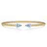 14K White  Yellow Gold Bujukan Open Cuff Bracelet with Aquamarine and Diamond End Caps - 0.09 ct